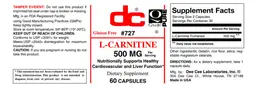 Label for L-Carnitine 500 mg