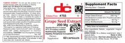 Label for Grape Seed Extract 200 mg