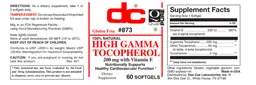 Label for High Gamma Tocopherol 400 mg
