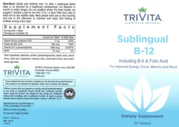 Label for Sublingual B-12 Including B-6 & Folic Acid