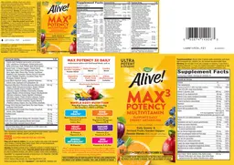 Label for Alive! Max3 Potency Multivitamin
