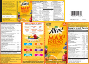 Label for Alive! Max3 Potency Multivitamin
