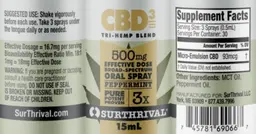 Label for CBD3 Tri-Hemp Blend 500mg Spray Peppermint