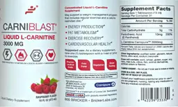 Label for CarniBlast 3000 mg Raspberry Flavor