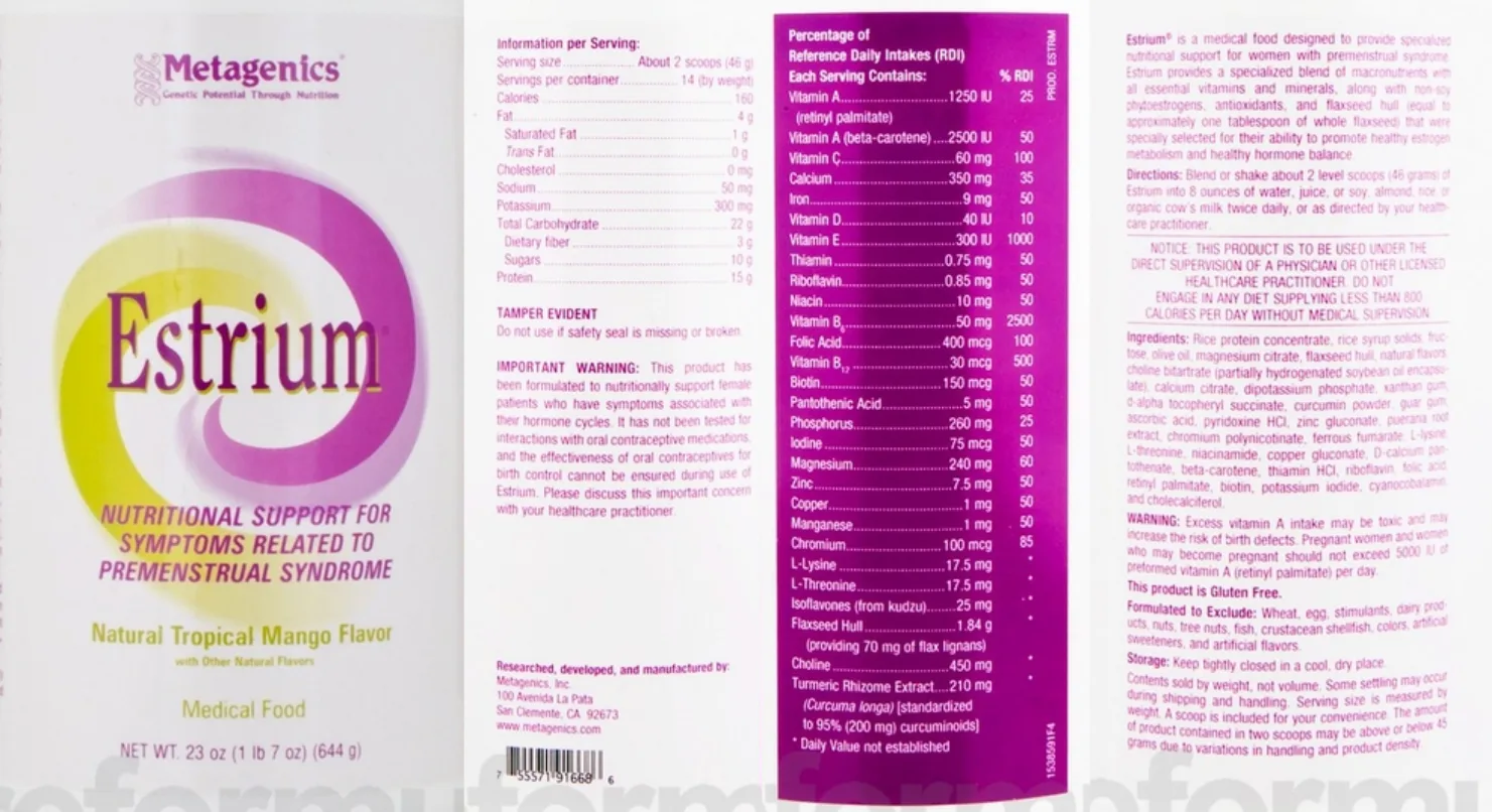 Label for Estrium Natural Tropical Mango Flavor