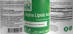 Label for Alpha Lipoic Acid 600 mg