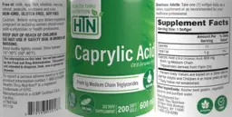 Label for Caprylic Acid 600 mg