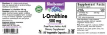 Label for L-Ornithine 500 mg