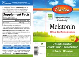 Label for Melatonin 300 mcg Natural Strawberry Lemon Flavor