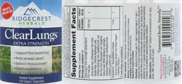 Label for ClearLungs Extra Strength