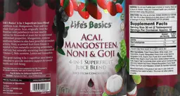 Label for Acai, Mangosteen, Noni & Goji