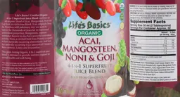 Label for Organic Acai, Mangosteen, Noni & Goji