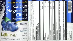 Label for Calcium Magnesium Citrate Plus Vitamin D-3 Blueberry