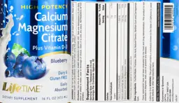 Label for Calcium Magnesium Citrate Plus Vitamin D-3 Blueberry