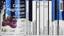 Label for Calcium Magnesium Citrate Plus Vitamin D-3 Grape