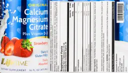 Label for Calcium Magnesium Citrate Plus Vitamin D-3 Strawberry