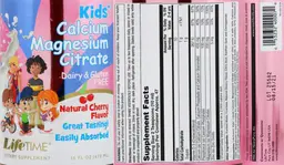 Label for Kids' Calcium Magnesium Citrate Natural Cherry Flavor