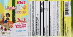 Label for Kids' Liquid D-3 400 IU Natural Mixed Berry Flavor