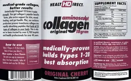 Label for AminoSculpt Collagen Original 18 Gram Original Cherry