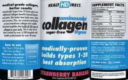 Label for AminoScuplt Collagen Sugar-Free 10 Gram Strawberry Banana