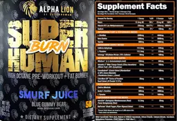 Label for SuperHuman Burn Smurf Juice Blue Gummy Bear