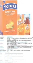 Label for Scott's Emulsion Cod Liver Oil Orange Flavour