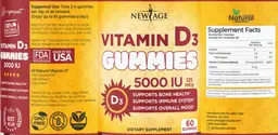 Label for Vitamin D3 Gummies 5000 IU 125 mcg