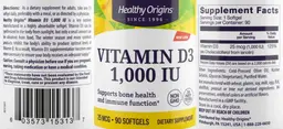 Label for Vitamin D3 1,000 IU 25 mcg