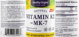 Label for Vitamin K2 as MK-7 100 mcg