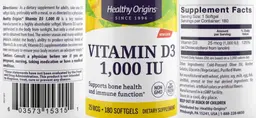 Label for Vitamin D3 1,000 IU 25 mcg