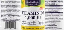 Label for Vitamin D3 1,000 IU 25 mcg