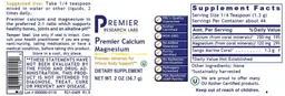 Label for Premier Calcium Magnesium