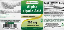 Label for Alpha Lipoic Acid 200 mg