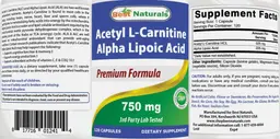 Label for Acetyl L-Carnitine Alpha Lipoic Acid