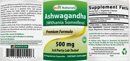 Label for Ashwagandha (Withania Somnifera) 500 mg