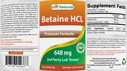 Label for Betaine HCL 648 mg