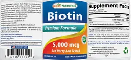 Label for Biotin 5,000 mcg