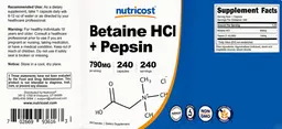 Label for Betaine HCL + Pepsin