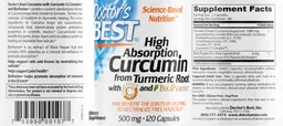 Label for High Absorption Curcumin 500 mg