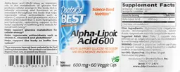 Label for Alpha-Lipoic Acid 600 mg