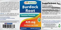 Label for Burdock Root 425 mg