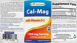 Label for Cal-Mag with Vitamin D-3 1500 mg