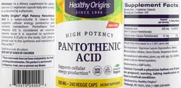 Label for Pantothenic Acid 500 mg