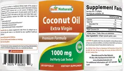 Label for Coconut Oil Extra Virgin 1000 mg
