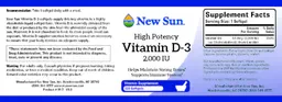 Label for Vitamin D-3 2,000 IU