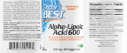 Label for Alpha-Lipoic Acid 600 mg