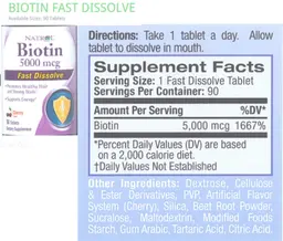 Label for Biotin 5000 mcg Cherry Flavor