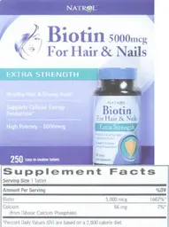 Label for Biotin For Hair & Nails Extra Strength