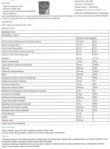 Label for Once Daily Multivitamin