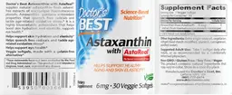 Label for Astaxanthin with AstaReal 6 mg